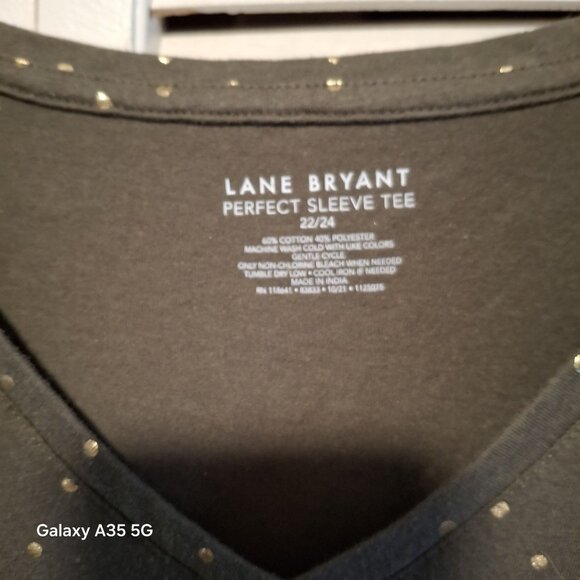 Lane Bryant Perfect Sleeve Tee 22/24 Olive Green With Gold Polka Dots V-Neck Rel - Picture 2 of 5